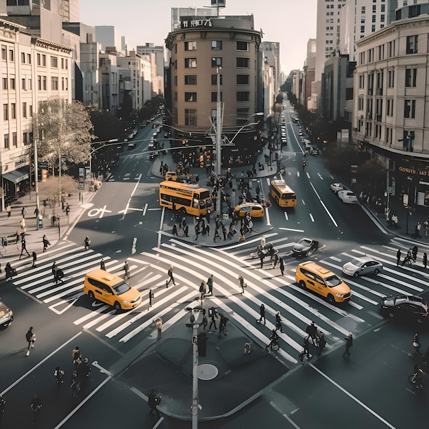 Free photo the busy crosswalk of manhattan in new york city