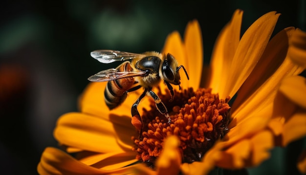 AIが生成した花粉を忙しく拾うミツバチ
