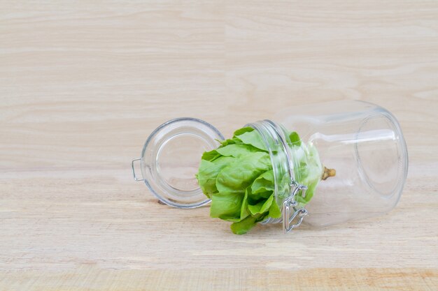 Butter head in glass jar.