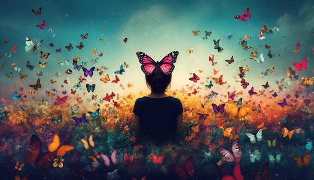 Butterflies flying in a colorful summer garden generated by AI