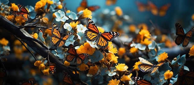 Free photo butterflies hanging on a branch in the forest selective focus