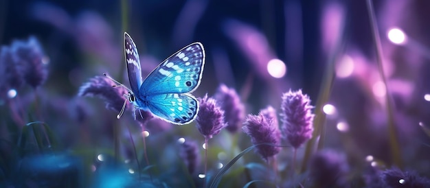 夜の草原の蝶 AI 生成画像