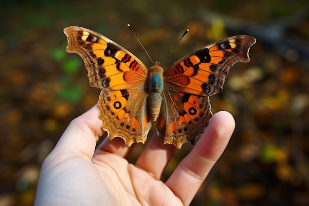 Free photo butterfly on hand