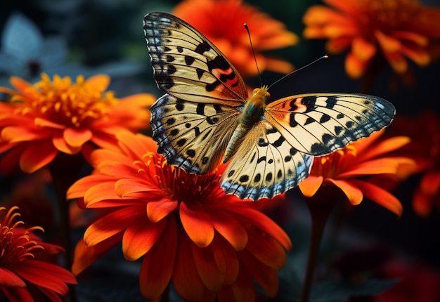 Foto gratuita farfalla sul fiore di gerbera arancione