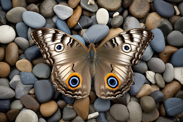 Butterfly on pebbles