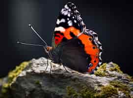 Free photo butterfly on rock with moss