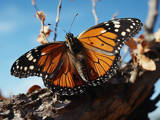 Butterfly on tree trunk