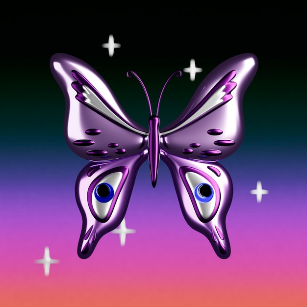 Butterfly with metallic reflective effect