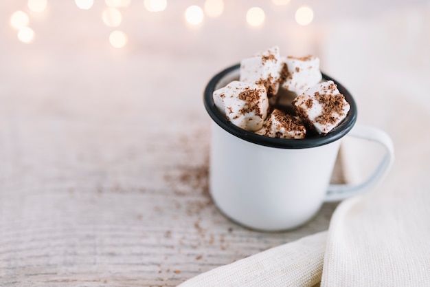 Cacao with marshmallows in cup