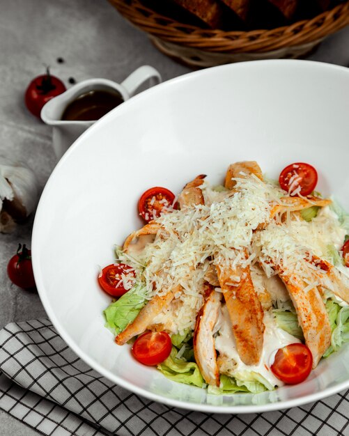 Caesar salad with fried chicken