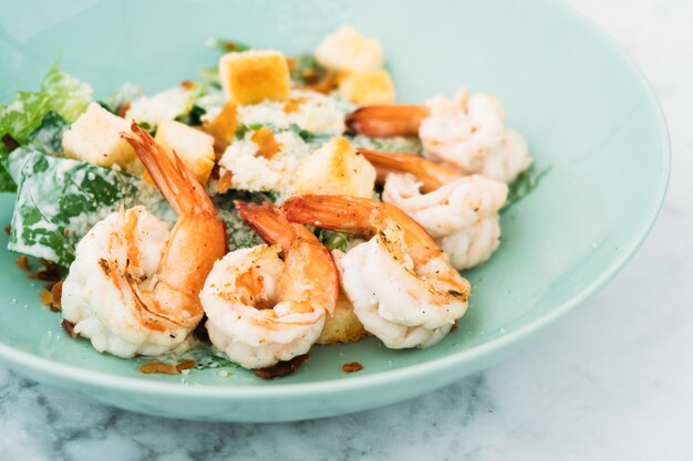 Caesar salad with shrimp or prawn