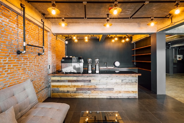 Cafe and bar in hotel loft style