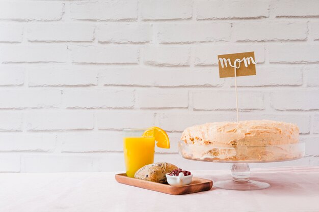 Cake and breakfast on board for mother day