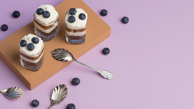 Cake in a glass arrangement with copy space