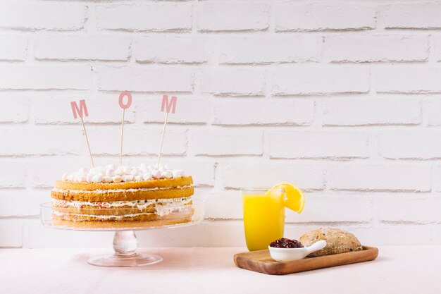 Cake and orange juice for mother day