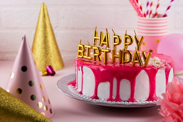 cake and party hats arrangement