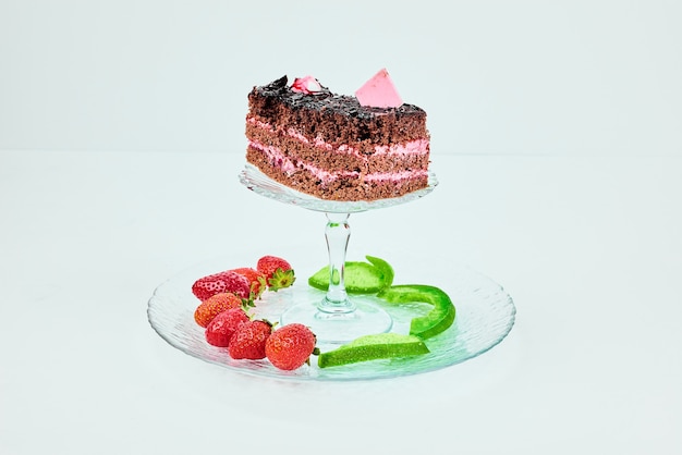 Free photo cake slice with seasonal fruits.