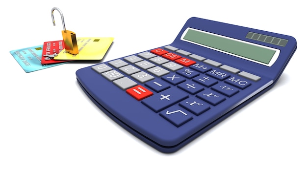 Бесплатное фото Калькулятор и кредитные карты, концепция безопасных покупок
