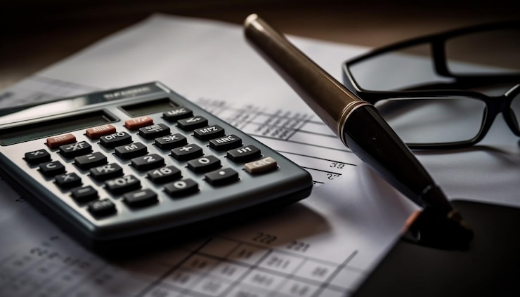Free Photo a calculator and glasses sit on top of a piece of paper.