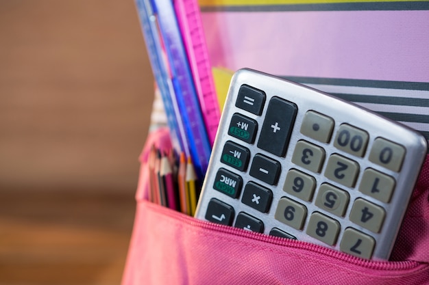 Free Photo calculator in school bag