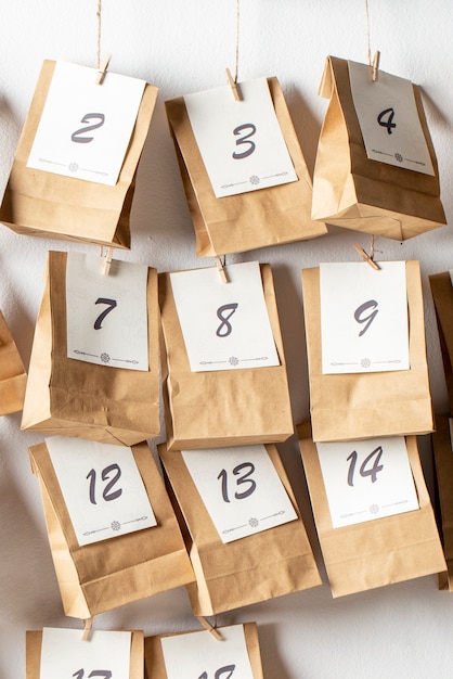 Calendar with small paper bags