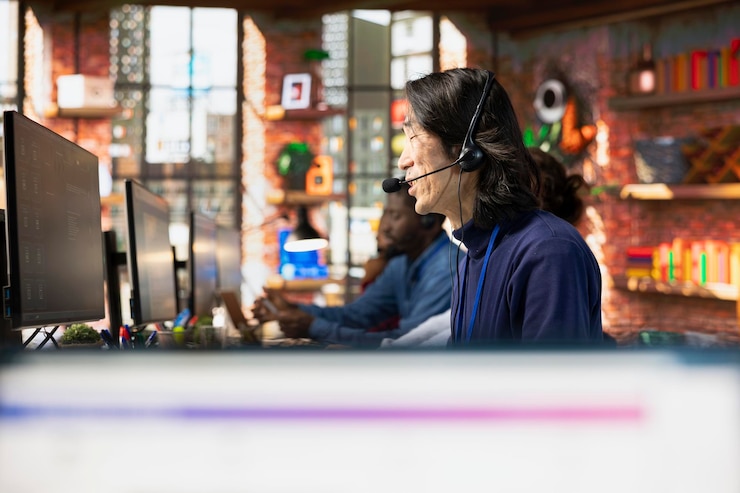Free Photo call center senior agent uses ai tech to enhance customer interactions