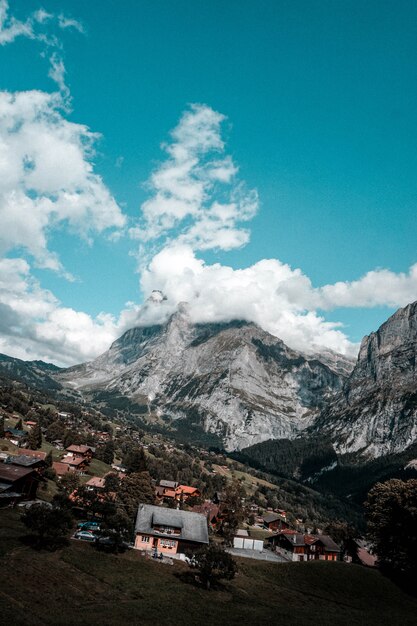 A calm village and house next to Jungfrau mountains