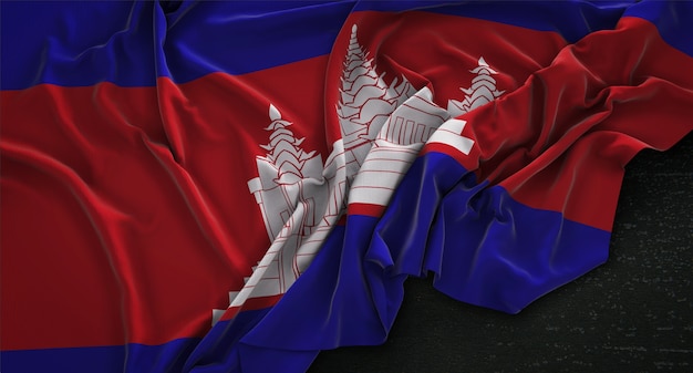 Cambodia Flag Wrinkled On Dark Background 3D Render