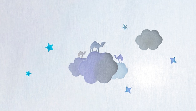 Camels and clouds made of paper