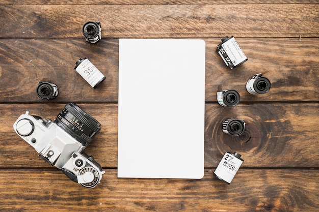 Camera and film cartridges around paper sheet