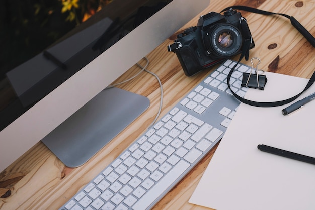 Camera and paper sheet near computer