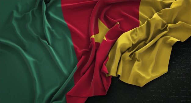 Free photo cameroon flag wrinkled on dark background 3d render