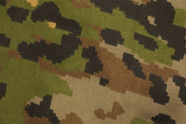 Camouflage textured military equipment close up