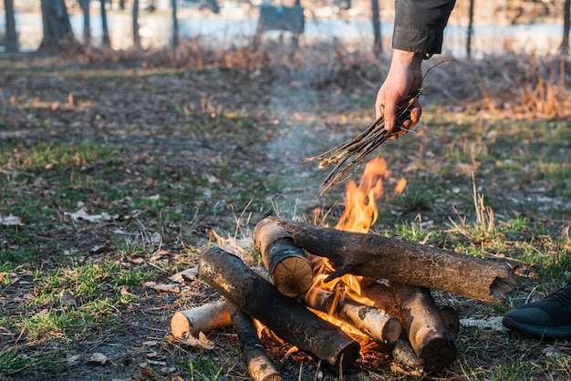 Camp with bonfire