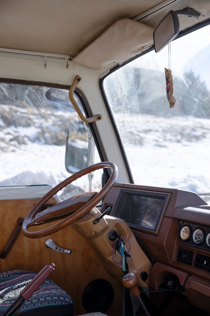 Camper van's interior during winter