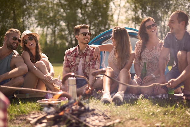 Camping by the lake with good friends