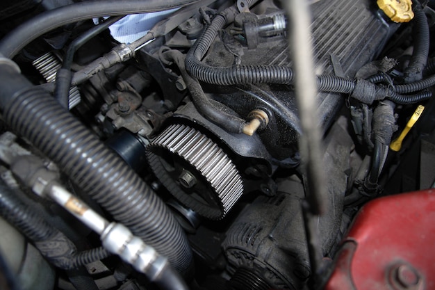 Camshaft pulley vshaped car engine preparation for replacing the timing belt