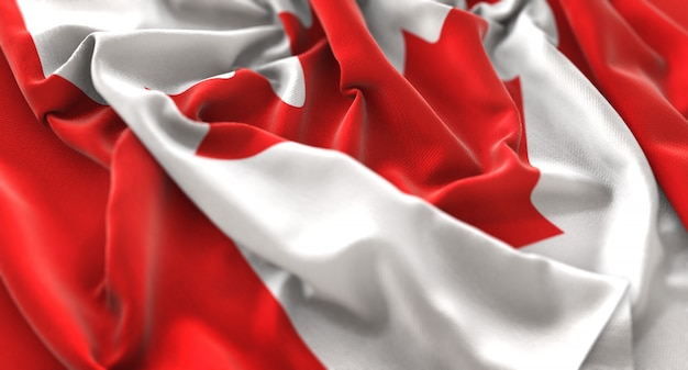 Canada Flag Ruffled Beautifully Waving Macro Close-Up Shot