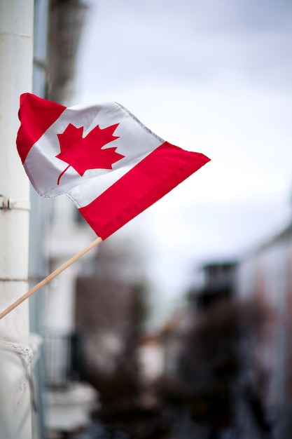 Foto gratuita bandiera canadese all'aperto