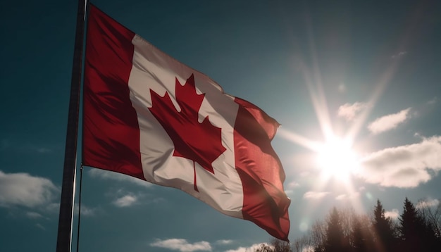 Free photo canadian flag waving majestically in the bright sky generated by ai