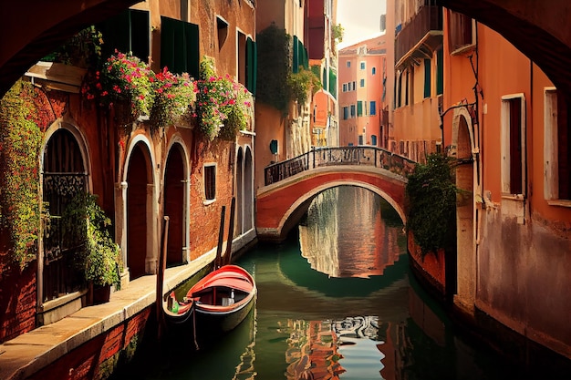 Foto gratuita l'architettura del canale mette in mostra colori vivaci su paesaggi tranquilli generati dall'ia generativa