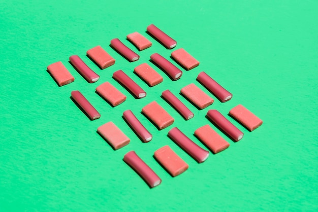 Candies square for a chocolate shape on table