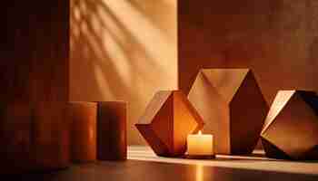 Free photo a candle and a house made of wood