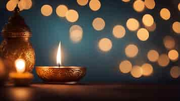 Free photo candle light with bokeh background for diwali festival