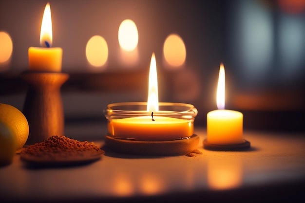 Candles in front of a blurred background