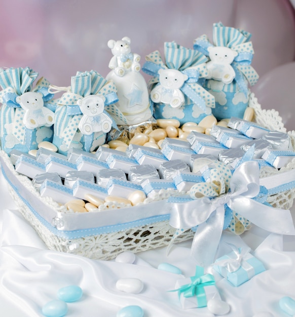 Candy bar with blue chocolades