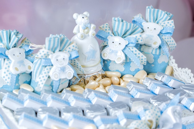 Candy bar with blue chocolades
