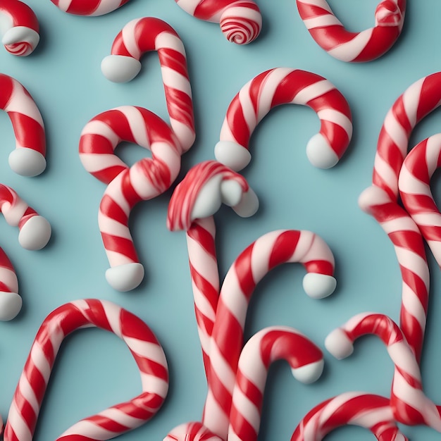 Free photo candy canes on blue background top view flat lay