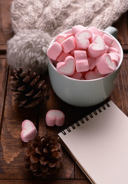 Candy marshmallows on table