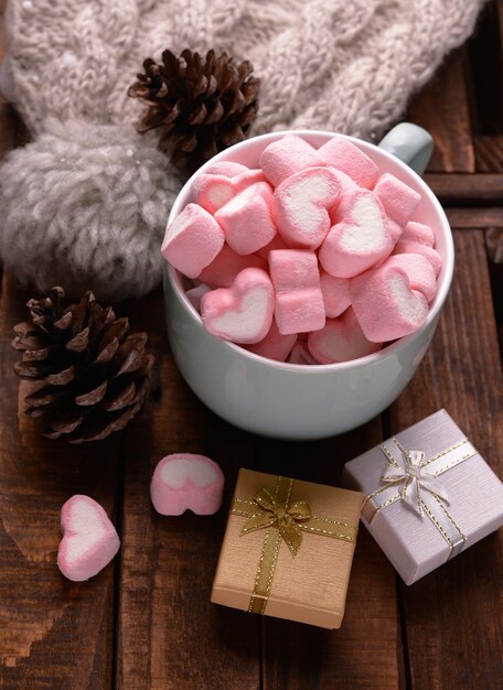 Candy marshmallows on table